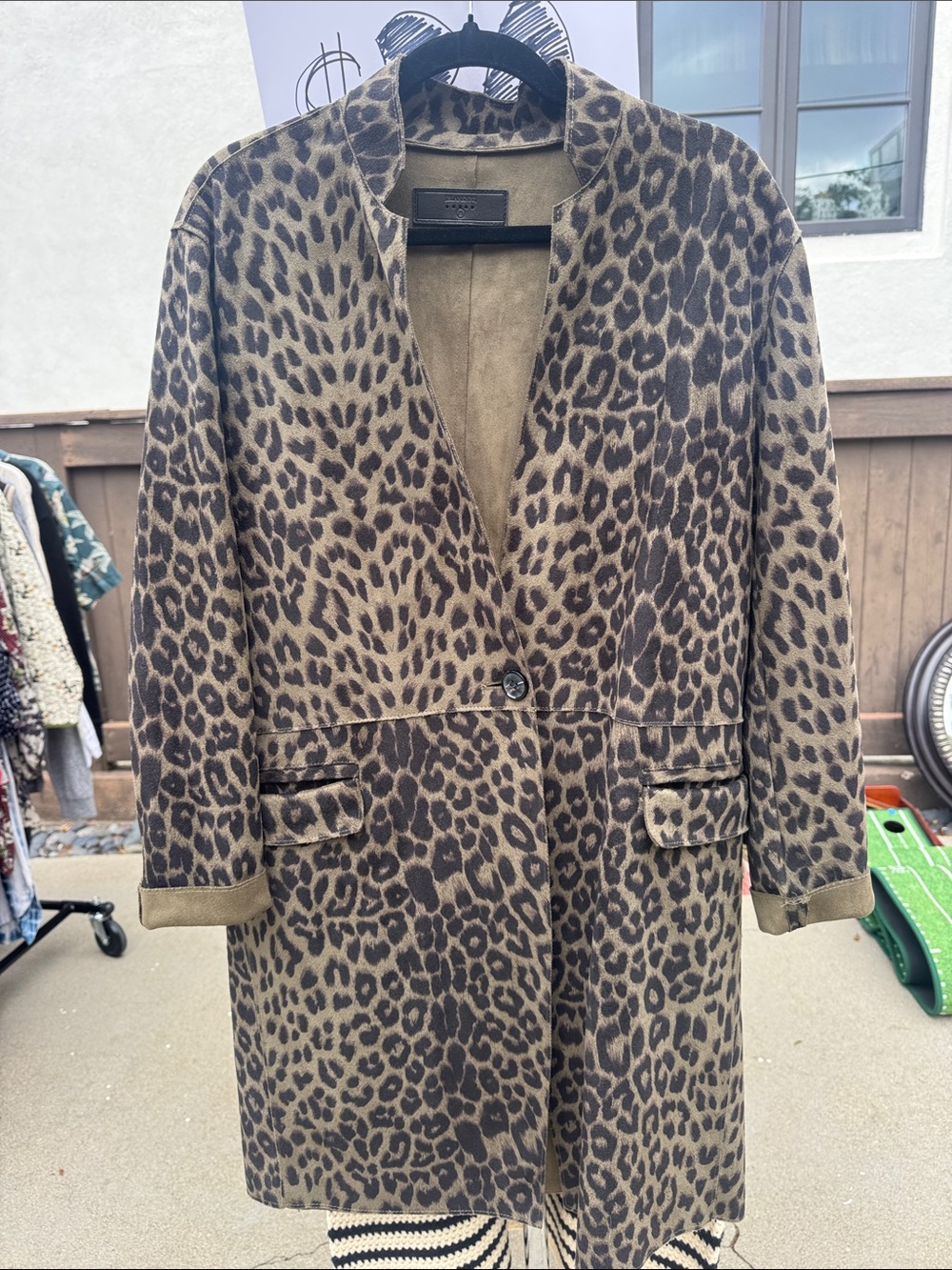 Blank NYC Leopard-Print Mid Jacket in Olive Green & Black Faux Suede